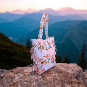 Orange and White Floral Tote Bag with Sturdy Design